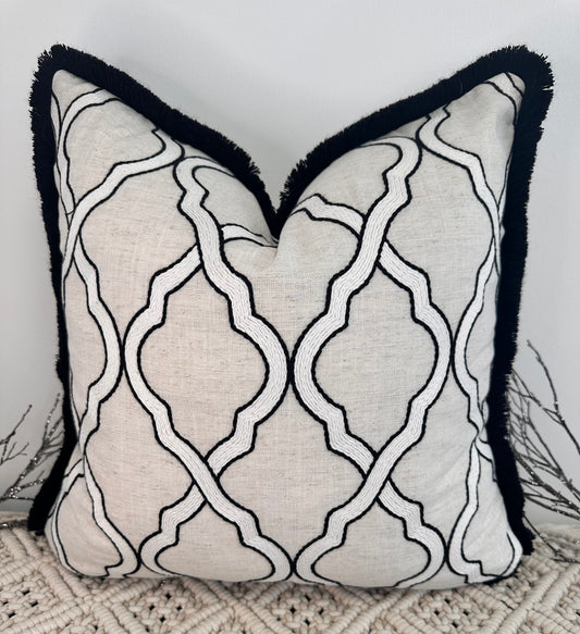 The Black and White Geo Fringed in Black - 18" x 18"