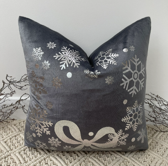 Luxury Silver Bow Snowflake Christmas Cushions