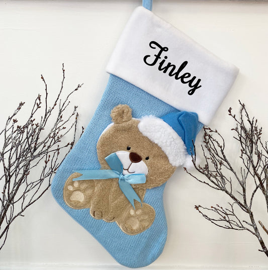 The Luxury Personalised  Christmas Baby Blue Stocking