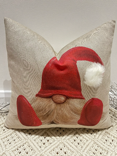 Luxury Christmas Gonk Cushion Faux Fur Bauble Linen