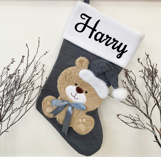 The Luxury Personalised Christmas Baby Grey Stocking