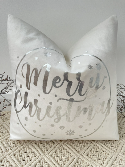 Merry Christmas Luxury Silver Grey Christmas Cushions