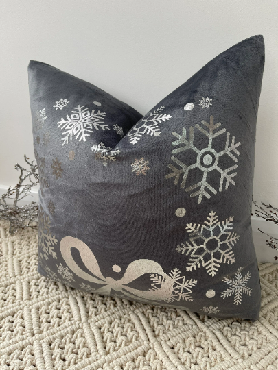 Luxury Silver Bow Snowflake Christmas Cushions