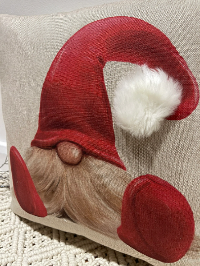 Luxury Christmas Gonk Cushion Faux Fur Bauble Linen