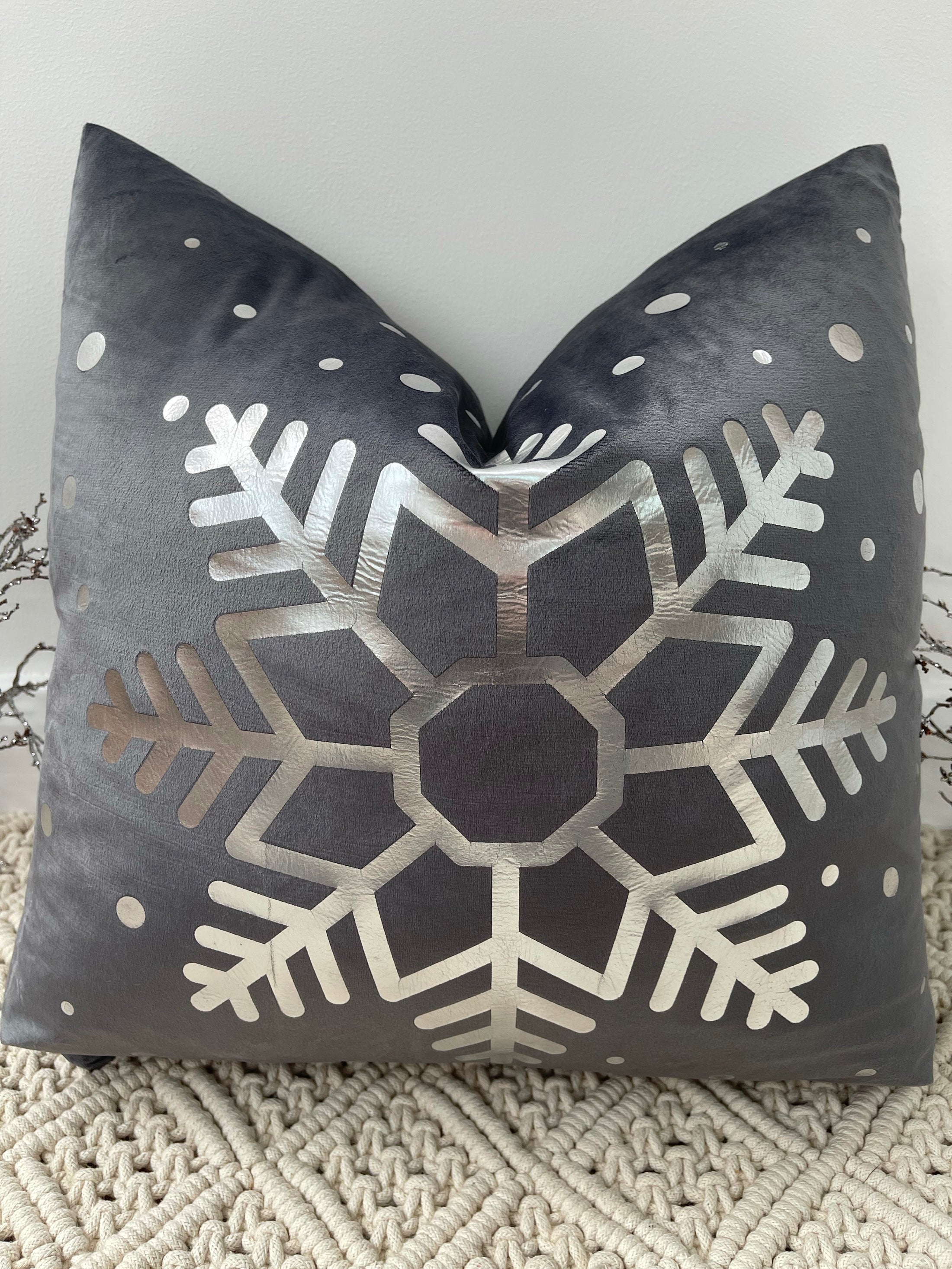 The Grey Snowflake Christmas Soft Velvet Cushion