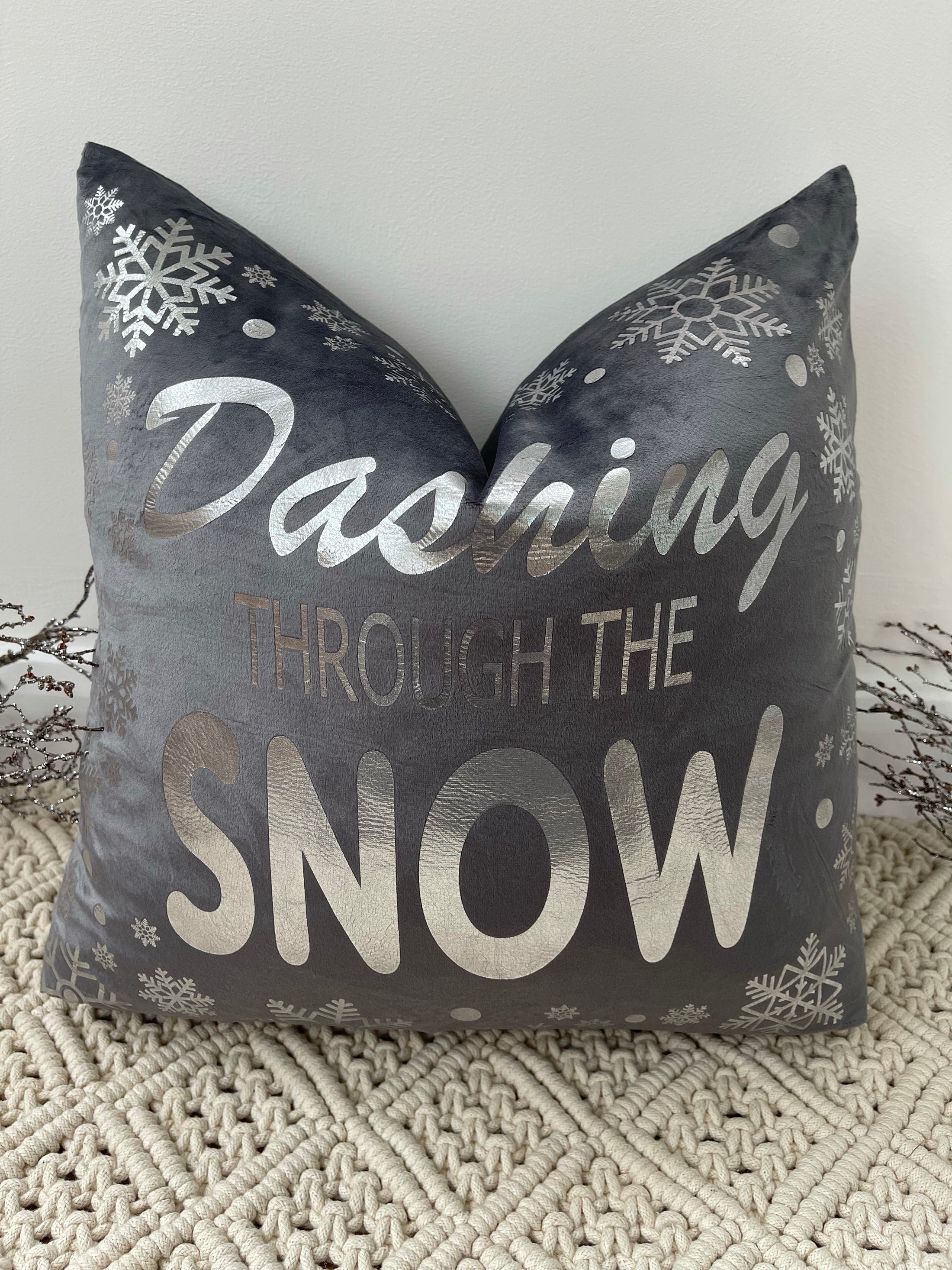 The Grey Dashing Through The Snow Christmas Soft Velvet Cushion