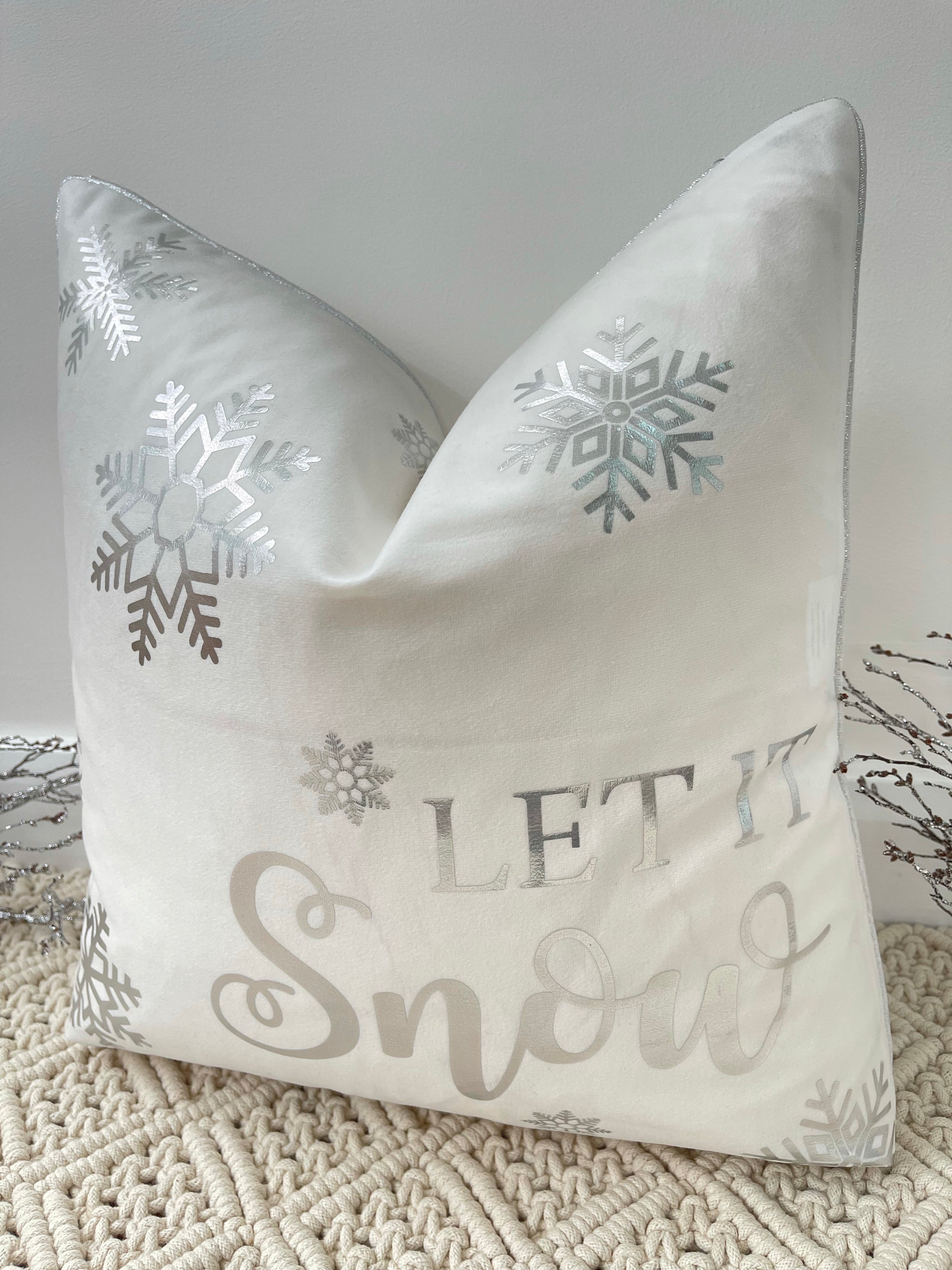 The White Let It Snow Christmas Soft Velvet Cushion