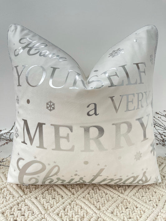 The White Have Yourself A Very Merry Christmas Soft Velvet Cushion